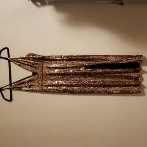 Lulus Rose Gold Spectacular Moments Sequins Midi Dress